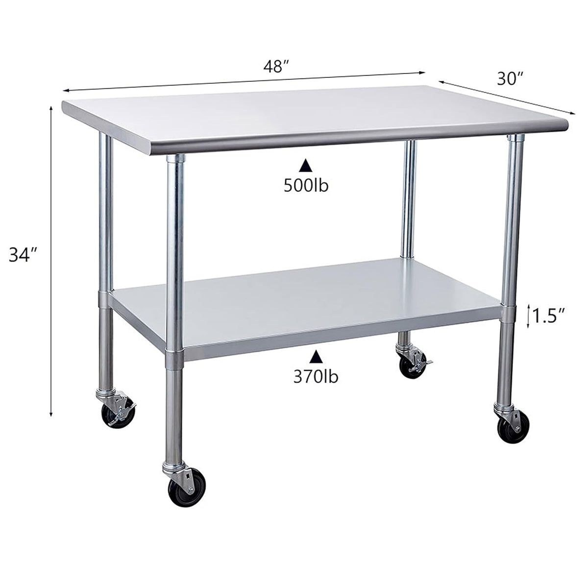 Stainless Steel Table 24 x 48 Inches with Caster Wheels and Undershelf N59874