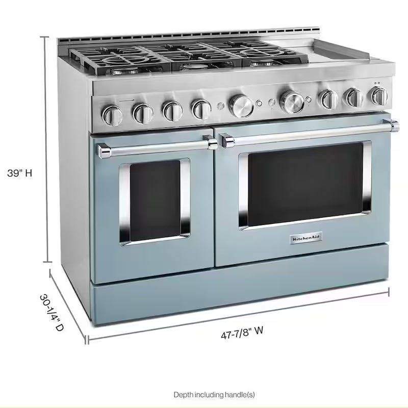 6.3 cu. ft. Smart Double Oven Gas Range with Griddle in Misty Blue B475