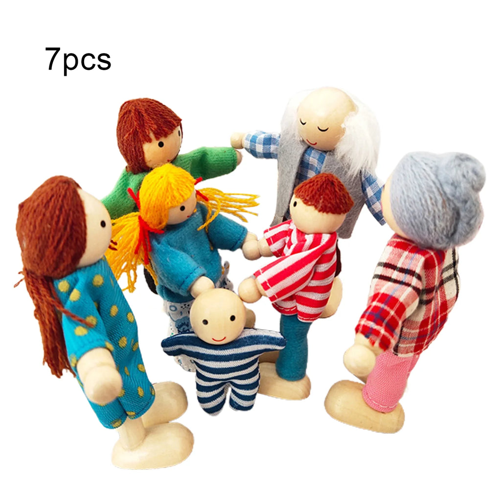 7Pcs/Set Mini Wooden Movable Jointed Doll L5639