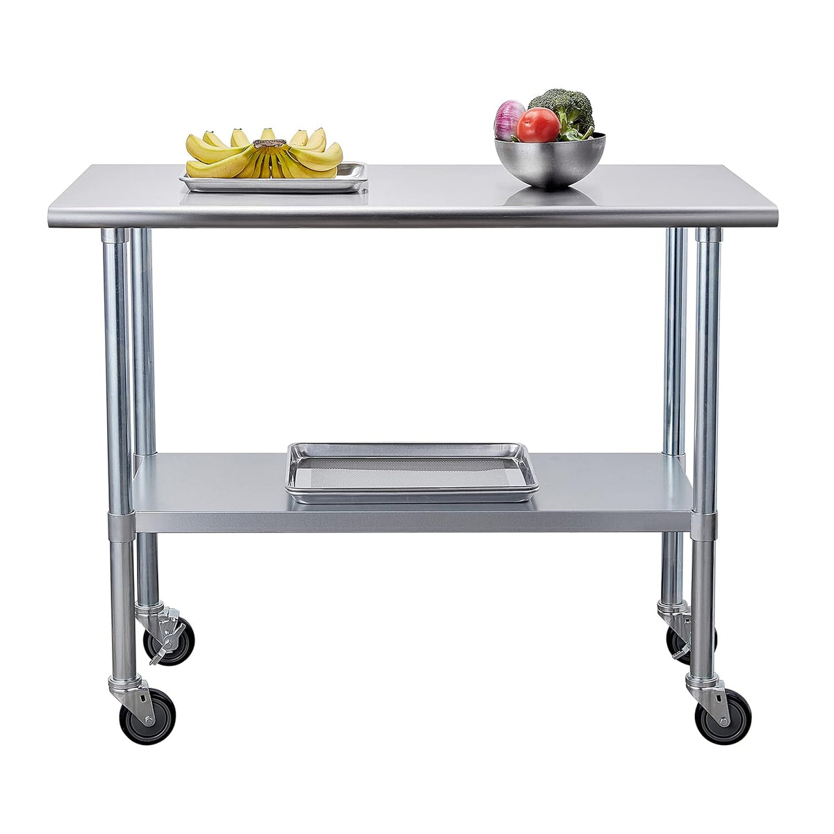 Stainless Steel Table 24 x 48 Inches with Caster Wheels and Undershelf N59874