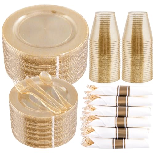 350-Piece Gold Disposable Plates and Cutlery Set O736990