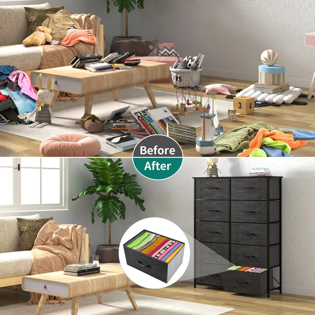 Black Grey 10 Drawer Fabric Dresser D915