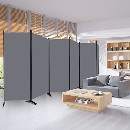 Folding Privacy Screen with Wheels, 6FT Tall Fabric Room Divider, Beige F2527