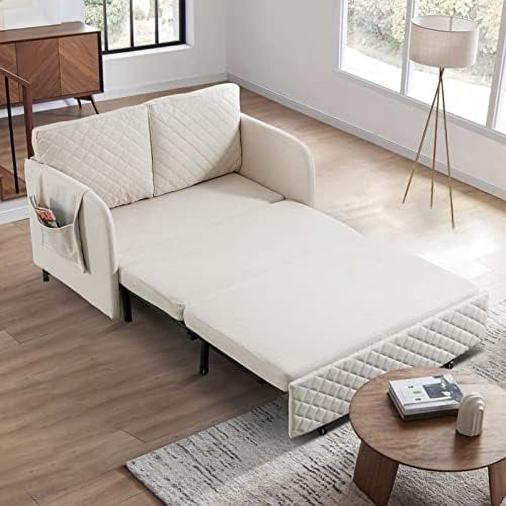 Grey Linen Loveseat Sleeper Sofa with Pull-Out Bed S4534