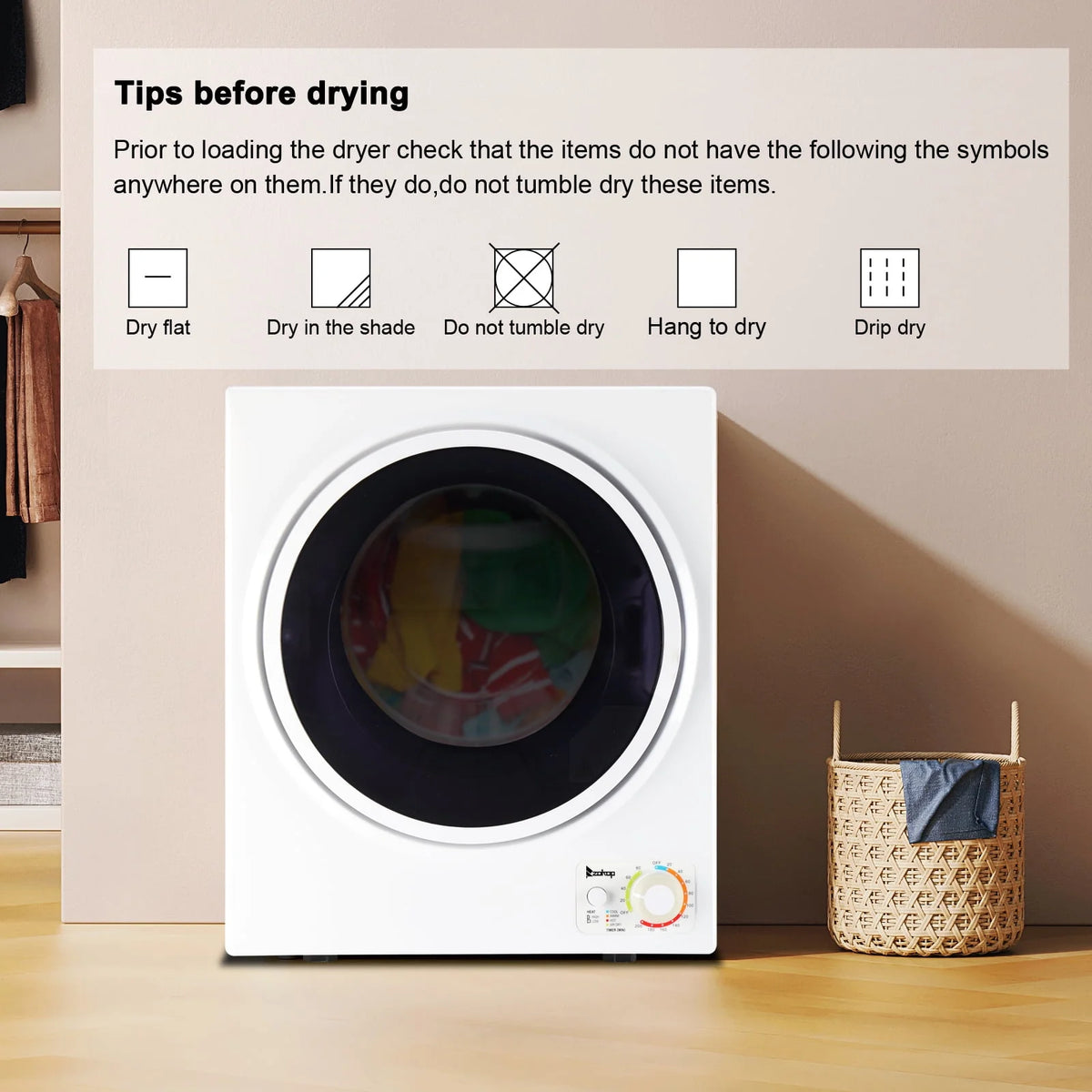 850W 1.6cu ft Front Load Electric Clothes Dryer with Stainless Steel Tub Q258370