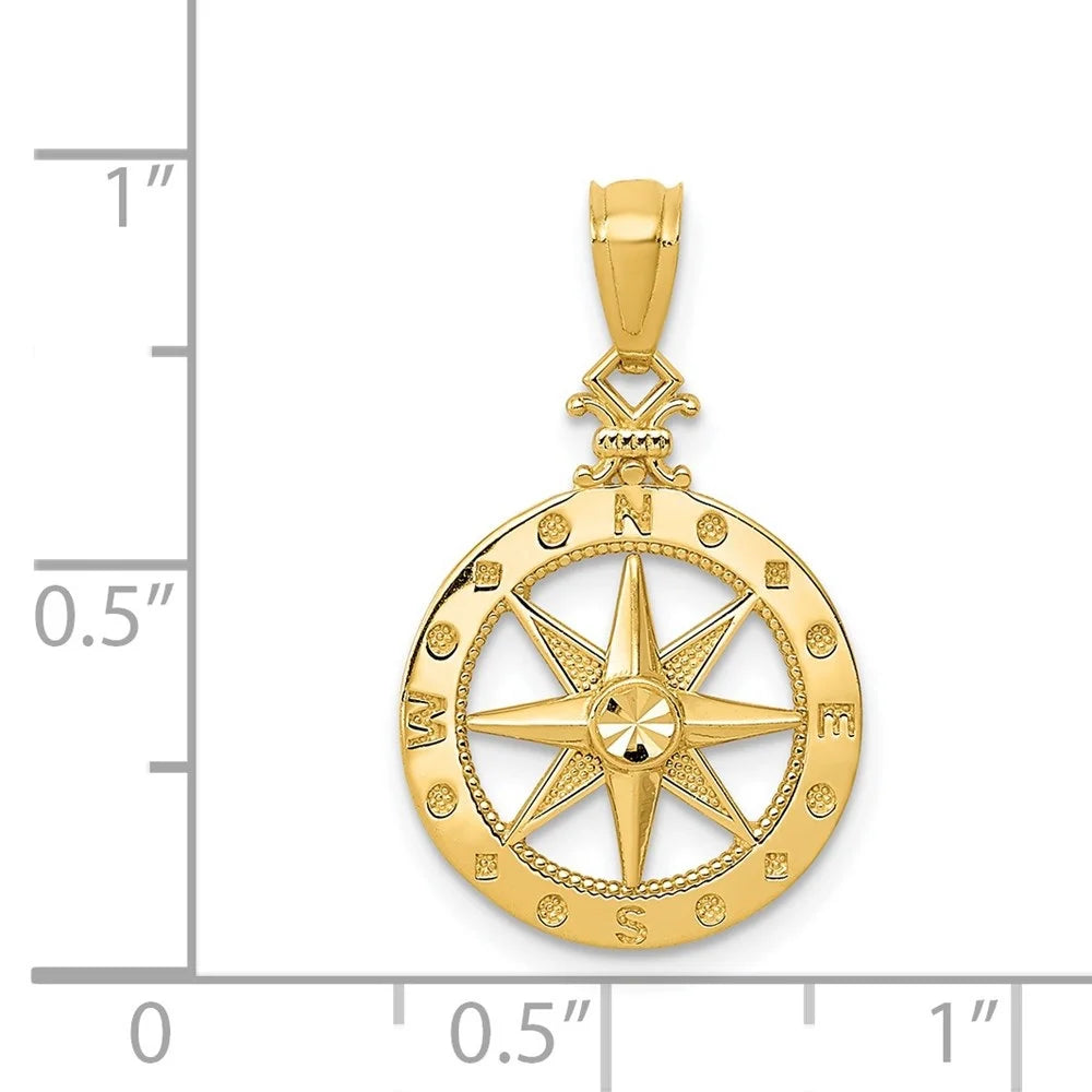 14k Yellow Gold Diamond-cut Polished Compass Pendant R327