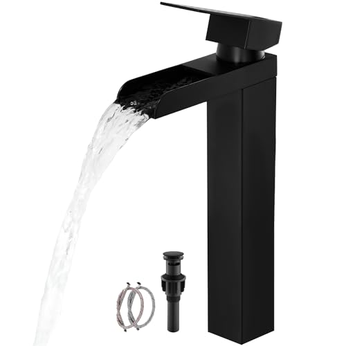Black Single Handle Bathroom Faucet with Pop-up Drain and Hose B799