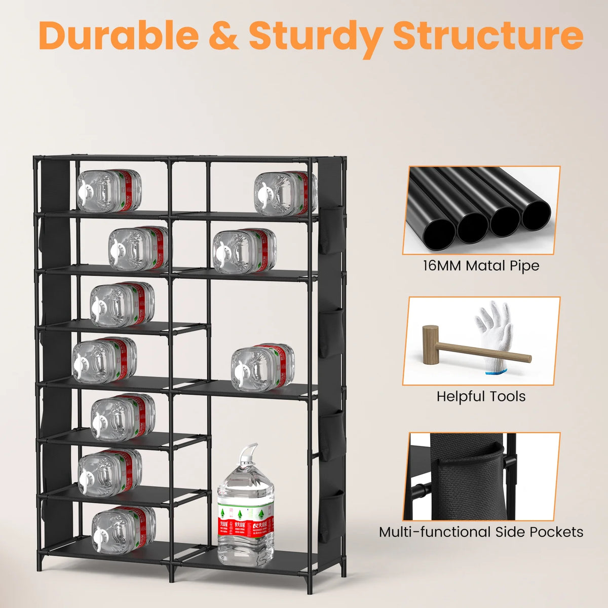 Black 8 Tier Metal Shoe Storage Shelf V86535